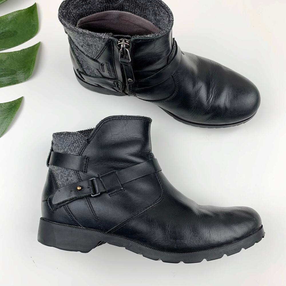 Teva De La Vina Boots Black Leather Waterproof Wool Ankle Zipper Women's 6.5